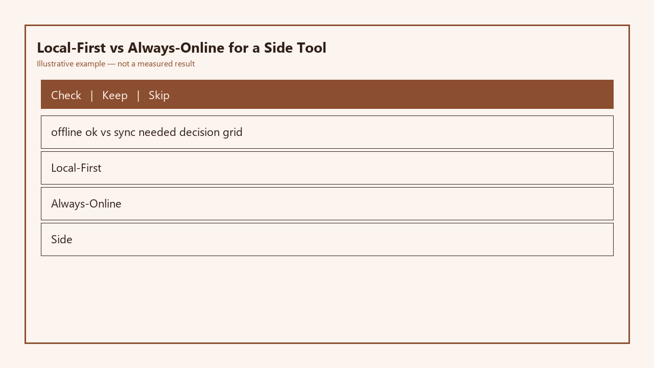 Illustrative card for Local-First vs Always-Online for a Side Tool