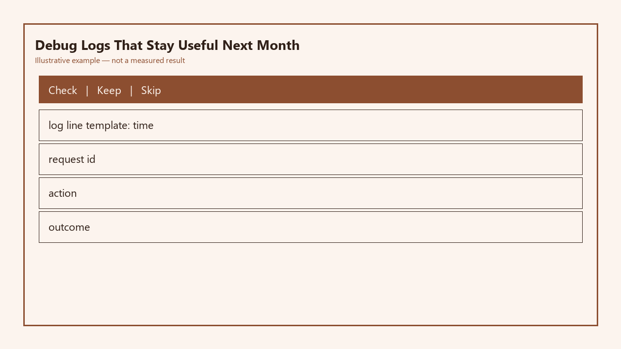 Illustrative card for Debug Logs That Stay Useful Next Month