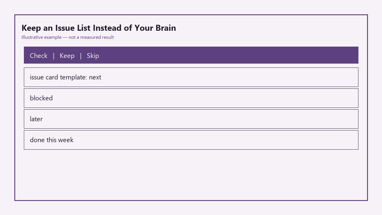 Illustrative card for Keep an Issue List Instead of Your Brain