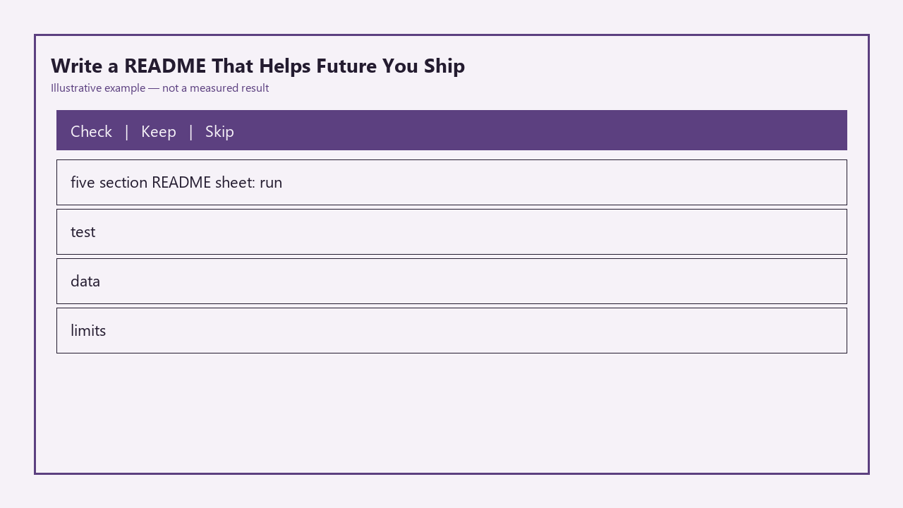 Illustrative card for Write a README That Helps Future You Ship