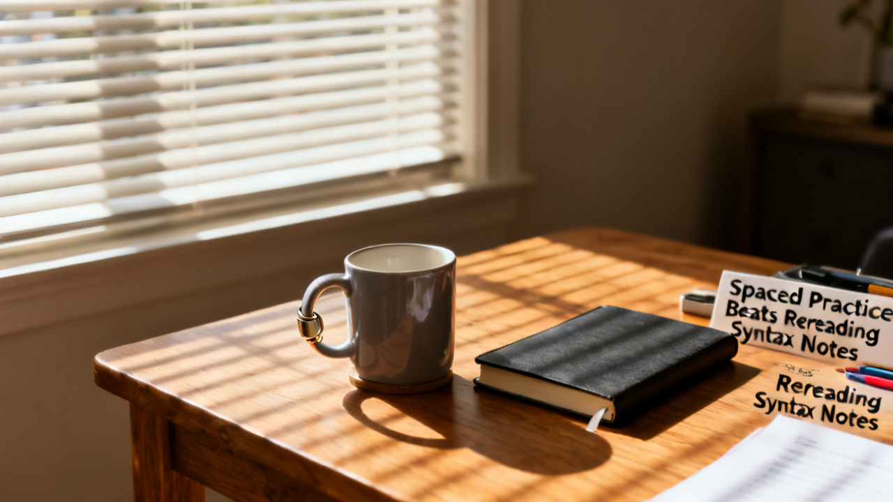 Spaced Practice Beats Rereading Syntax Notes desk detail