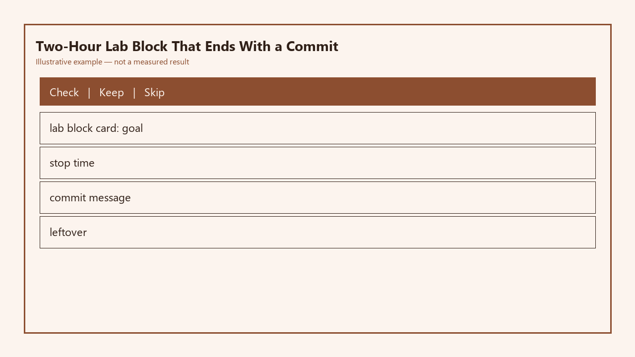 Illustrative card for Two-Hour Lab Block That Ends With a Commit